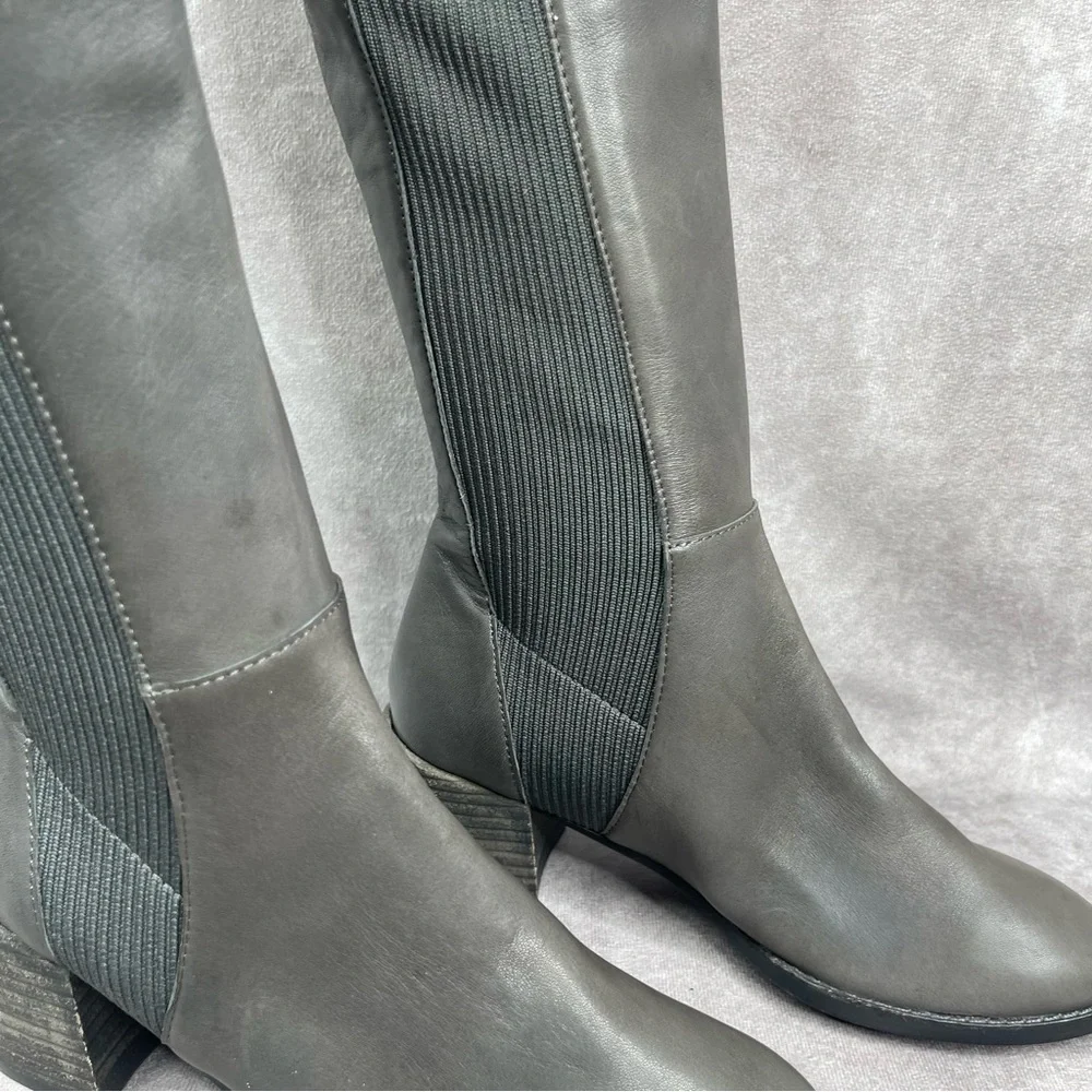 Eileen Fisher Destry Leather Knee Boots‎ In Graphite Gray Women's Size 5